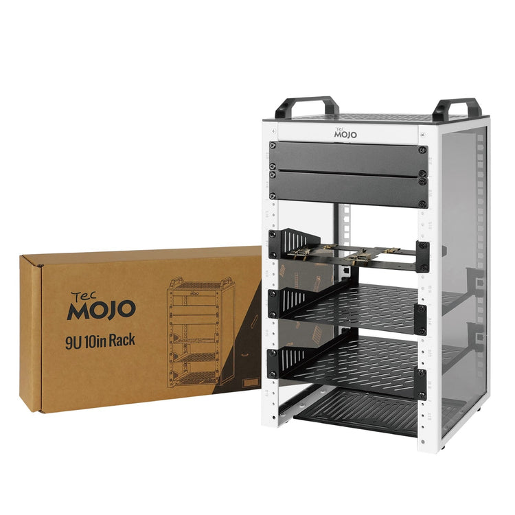 Tecmojo 10 inch 9U Network Rack, 200mm Depth Mini Server Rack with Shelf, Micro HDMl to HDMI Adapter Board, 132 lbs Max Loading, Blank Panel for 10 inch Servers, Network Equipment, White