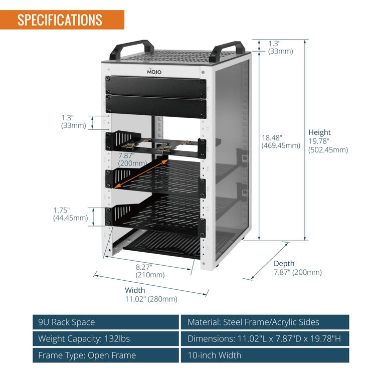 Tecmojo 10 inch 9U Network Rack, 200mm Depth Mini Server Rack with Shelf, Micro HDMl to HDMI Adapter Board, 132 lbs Max Loading, Blank Panel for 10 inch Servers, Network Equipment, White