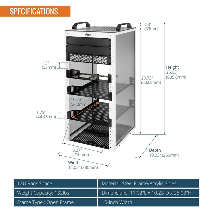 Tecmojo 10 inch 12U 260mm Depth Desktop Network Rack – Mini Server Rack with Side Transparent Panels & Top Handles, Fits 10-Inch IT Equipment, Patch Panels, AV Devices, Home or Office Use