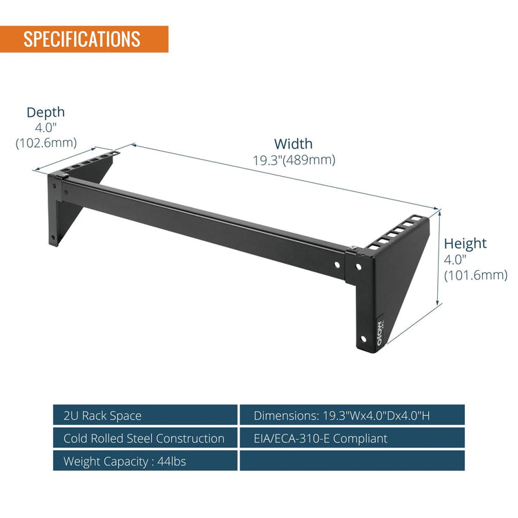 Tecmojo 2U Vertical Wall Mount Bracket, Foldable Patch Panel Bracket fit 19” Switches/IT/Data Equipment, Open Frame Server Rack with 44lbs(20kg) Capacity, Vertical/Horizontal Mounting