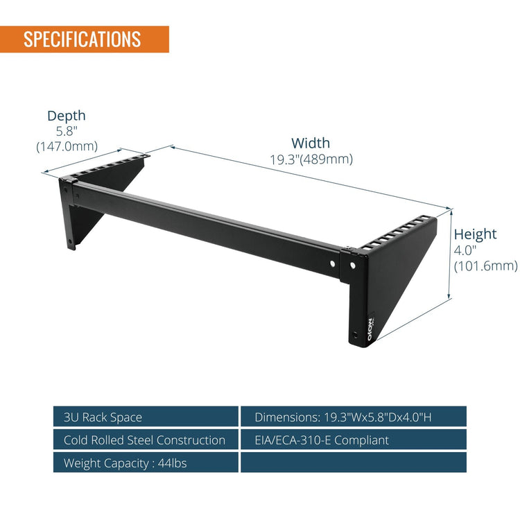 Tecmojo 3U Vertical Wall Mount bracket, Foldable Patch Panel Bracket fit 19” Switches/IT/Data Equipment, Open Frame Server Rack with 44lbs(20kg) Capacity, Vertical/Horizontal Mounting