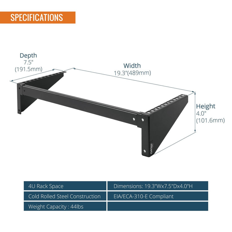 Tecmojo 4U Vertical Wall Mount bracket, Foldable Patch Panel Bracket fit 19” Switches/IT/Data Equipment, Open Frame Server Rack with 44lbs(20kg) Capacity, Vertical/Horizontal Mounting