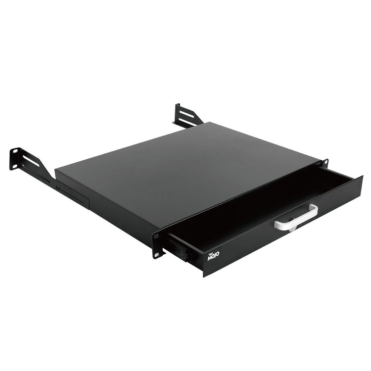 Tecmojo 1U Rack Drawer, Rack Mount for 19in Network/Server/AV Rack or Cabinet Enclosure, Lockable with Rear Support - Load-Bearing 22lb(10kg), with Cable Entry and Management Holes, Black