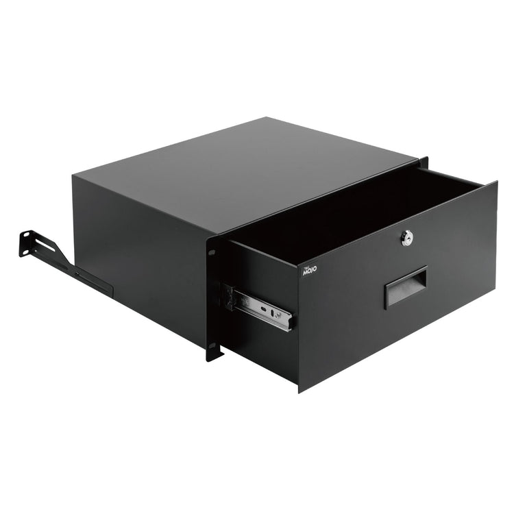 Tecmojo 4U Rack Drawer, Rack Mount for 19in Network/Server/AV Rack or Cabinet Enclosure, Lockable with Rear Support - Load-Bearing 22lb(10kg), with Cable Entry and Management Holes, Black