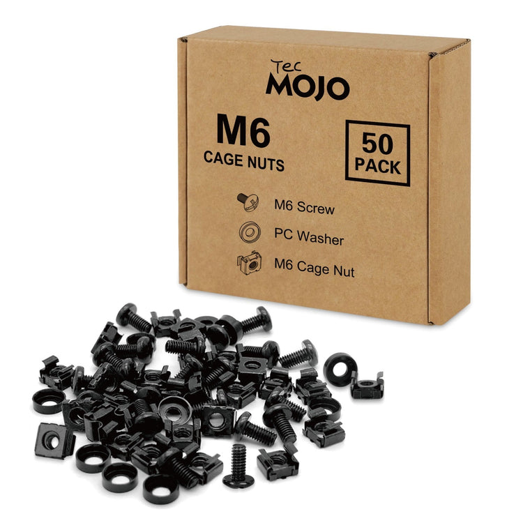 Tecmojo M6 Rack Mount Screws - M6 Cage Nuts and Screws 1/2inch, Made to Use with Network Racks, Enclosures and Cabinets (50 Pack)