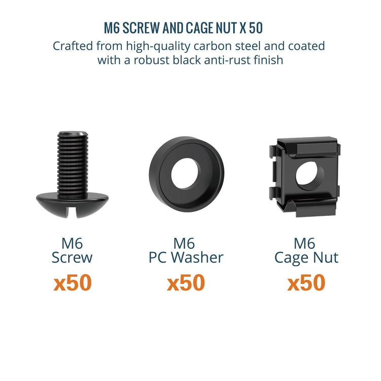 Tecmojo M6 Rack Mount Screws - M6 Cage Nuts and Screws 1/2inch, Made to Use with Network Racks, Enclosures and Cabinets (50 Pack)