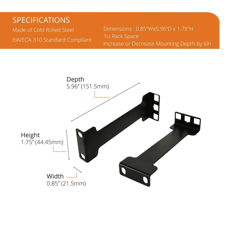 Tecmojo 1U Server Rack Depth Extender - 6inch / 15.15cm - TAA Compliant - Recessed Rack Adapter - Rack Mount Adapter Kit - Network Rack Extender