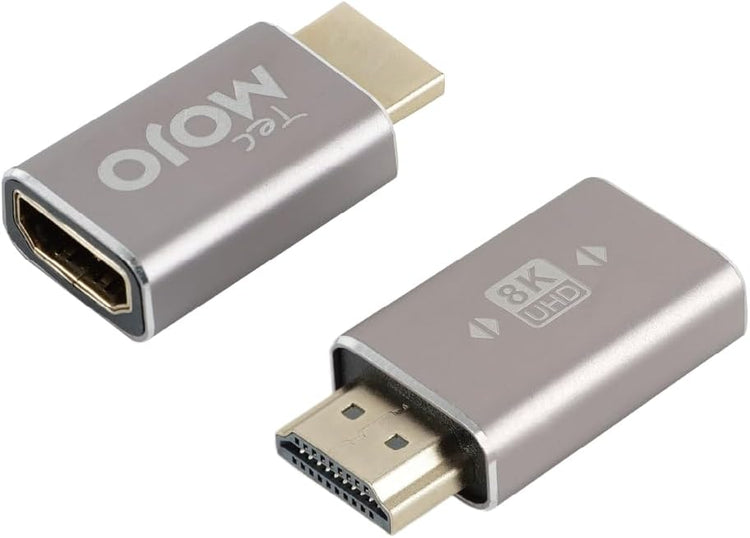 Tecmojo 8K HDMI Coupler, HDMI 2.1 Female to Female Connector Extender Gold-Plated High-Speed, Support 8K@60Hz / 4K@120Hz for Laptop, PC, Monitor, Projector, Roku TV, 2 Pack, Grey