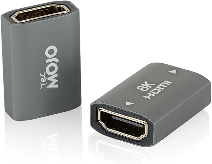 Tecmojo 8K HDMI Coupler, HDMI 2.1 Female to Female Connector Extender Gold-Plated High-Speed, Support 8K@60Hz / 4K@120Hz for Laptop, PC, Monitor, Projector, Roku TV, 2 Pack, Grey