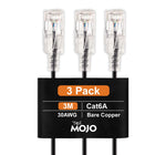 Tecmojo Ultra Slim 3 Pack,3M CAT6A Ethernet Patch Cable,UTP 10 Gigabit LAN Network Cable,30AWG LSZH RJ45 Patch Cord,Black