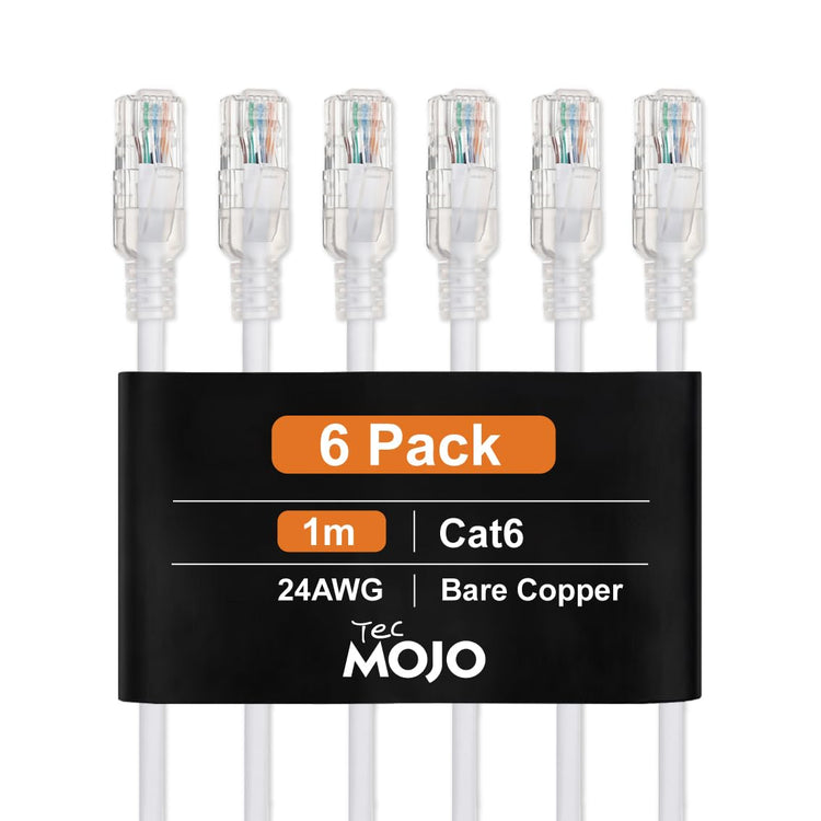 Tecmojo Ethernet Patch Cable 0.5M, 6 Pack, CAT6 UTP Gigabit LAN Network Cable, Pure Copper LSZH RJ45 Snag-Free Patch Cord Black