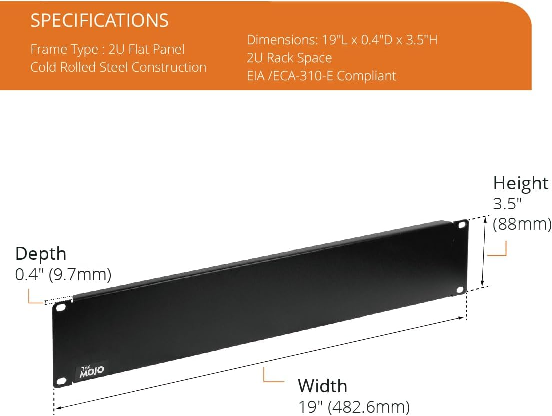 Tecmojo 2U Blank Panel,Rack Mount Plate for 19inch Server Rack,Network Rack,Enclosures and Cabinets,Solid,Black(2 Pack)