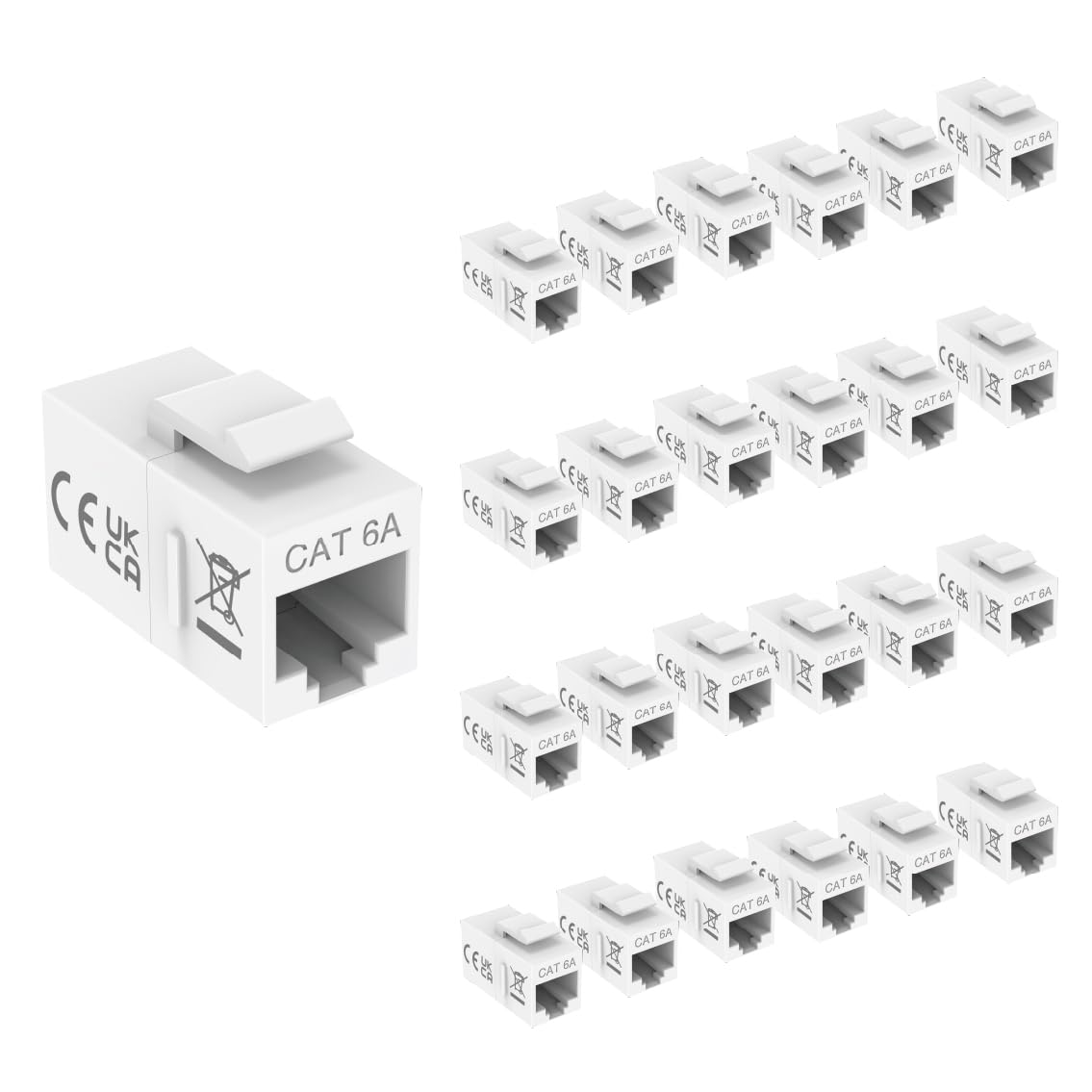 Tecmojo Keystone Coupler Cat6A UTP (25, White, Cat6A)