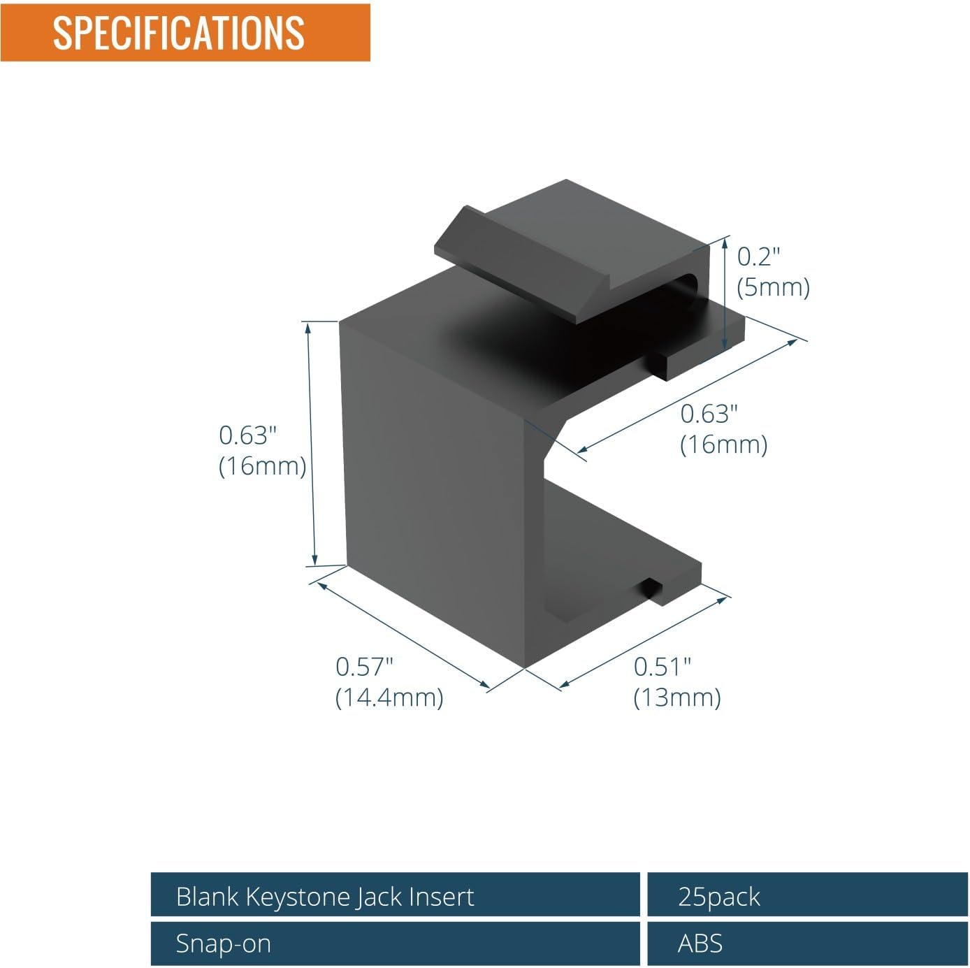 Tecmojo Blank Keystone Jack Insert (Black 25pack)