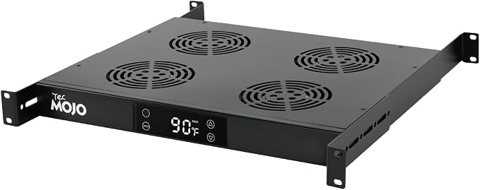 Tecmojo 1U 19'' Rack Mounted Fan Shelf with 4 Fans, Fan Tray with Adjustable Rail for Different Depth, for Cooling 19inch AV and Network Data Racks