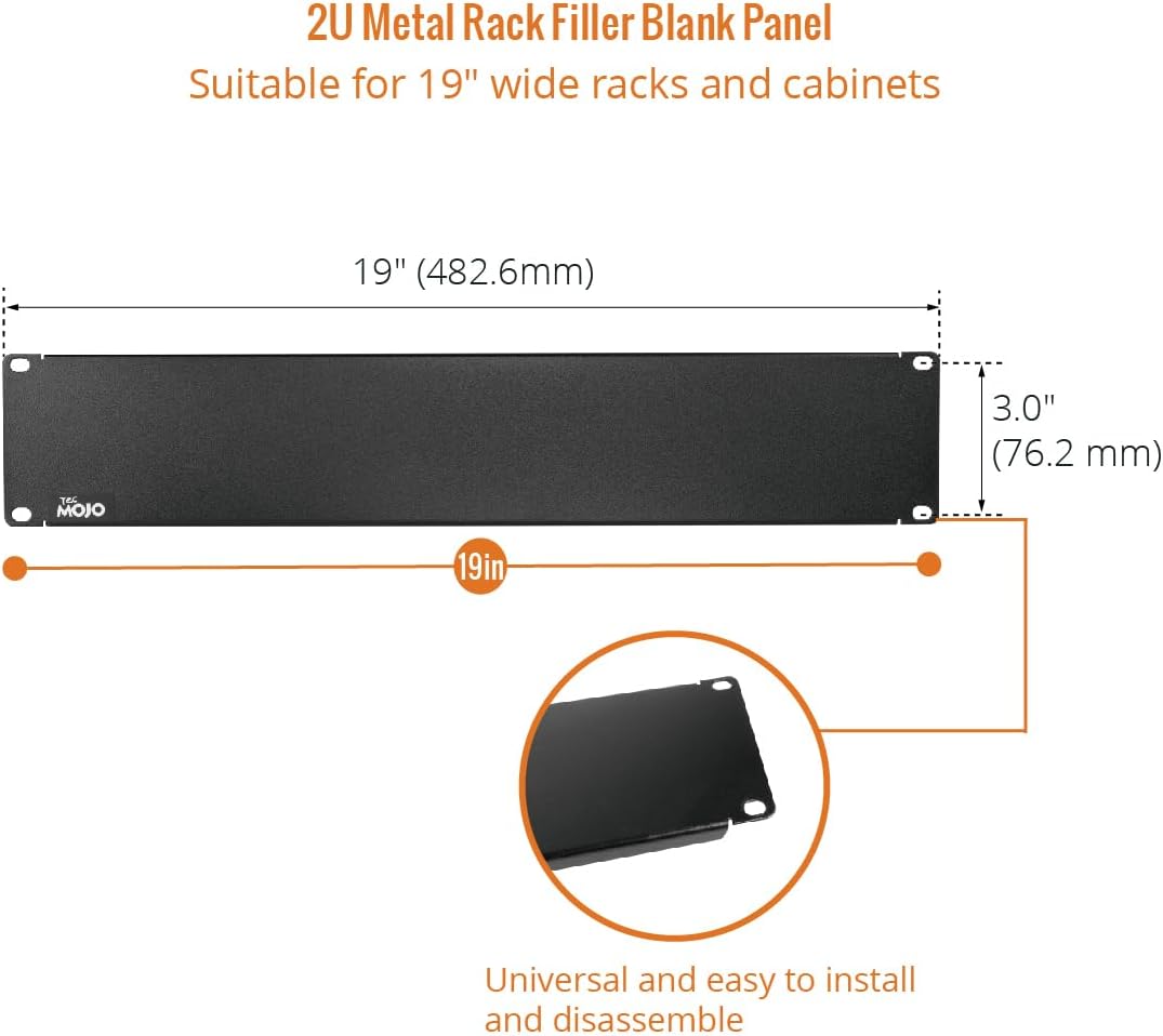 Tecmojo 2U Blank Panel,Rack Mount Plate for 19inch Server Rack,Network Rack,Enclosures and Cabinets,Solid,Black(2 Pack)