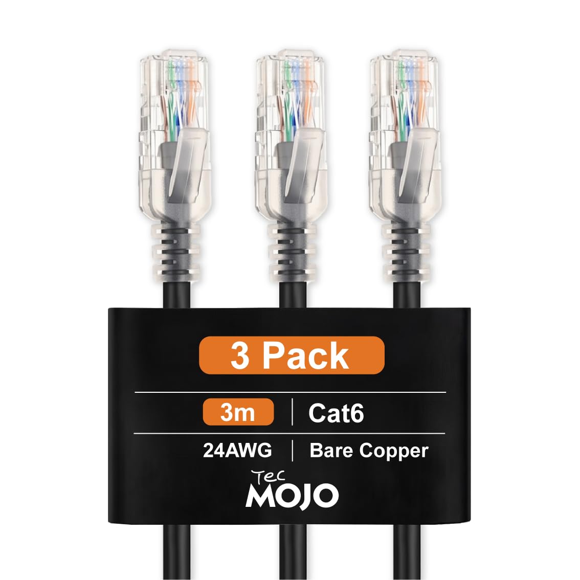 Tecmojo Ethernet Patch Cable 0.5M, 6 Pack, CAT6 UTP Gigabit LAN Network Cable, Pure Copper LSZH RJ45 Snag-Free Patch Cord Black