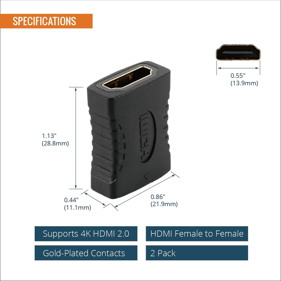 Tecmojo 8K HDMI Coupler, HDMI 2.1 Female to Female Connector Extender Gold-Plated High-Speed, Support 8K@60Hz / 4K@120Hz for Laptop, PC, Monitor, Projector, Roku TV, 2 Pack, Grey