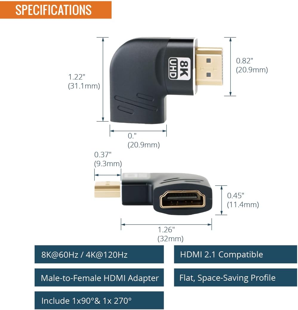 Tecmojo 8K HDMI Coupler, HDMI 2.1 Female to Female Connector Extender Gold-Plated High-Speed, Support 8K@60Hz / 4K@120Hz for Laptop, PC, Monitor, Projector, Roku TV, 2 Pack, Grey