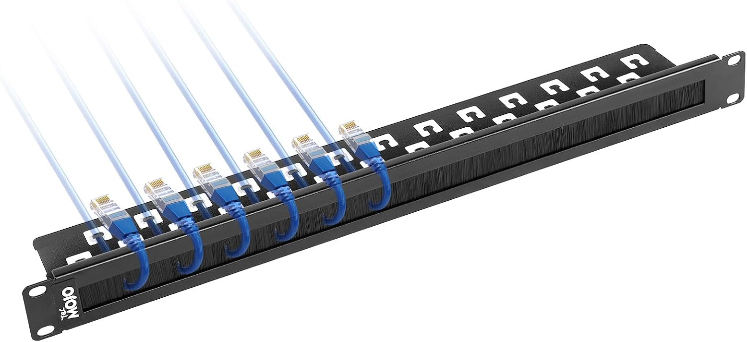 Tecmojo 1U Rack Mount Server Cable Management Panel with Tidy Brush Slot, 1U Brush Strip Plate for Cable Entry & Management, for 19in Network Rack/Server Rack/Cabinet Enclosure, Black, Alloy Steel