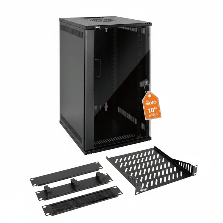 Tecmojo 12U Server Cabinet Wall Mount 10 inch 330mm Depth Network Cabinet with Rack Shelf, Brush Panels, Cable Organizer for Small AV/IT/Data Devices, 50kg Capacity, Glass Door