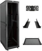 Tecmojo 27U 600 * 600mm 4 Post Free Standing Network Cabinet Data Server Rack, Lockable Glass Door, with Cantilevel Shelf Casters and feets, Disassembled Flat package