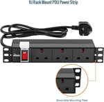 Tecmojo Rack Mount PDU 13A Switched Power distribution Unit, Aluminum Alloy With UK Plug, 2M Cable (3 way 10 inch)