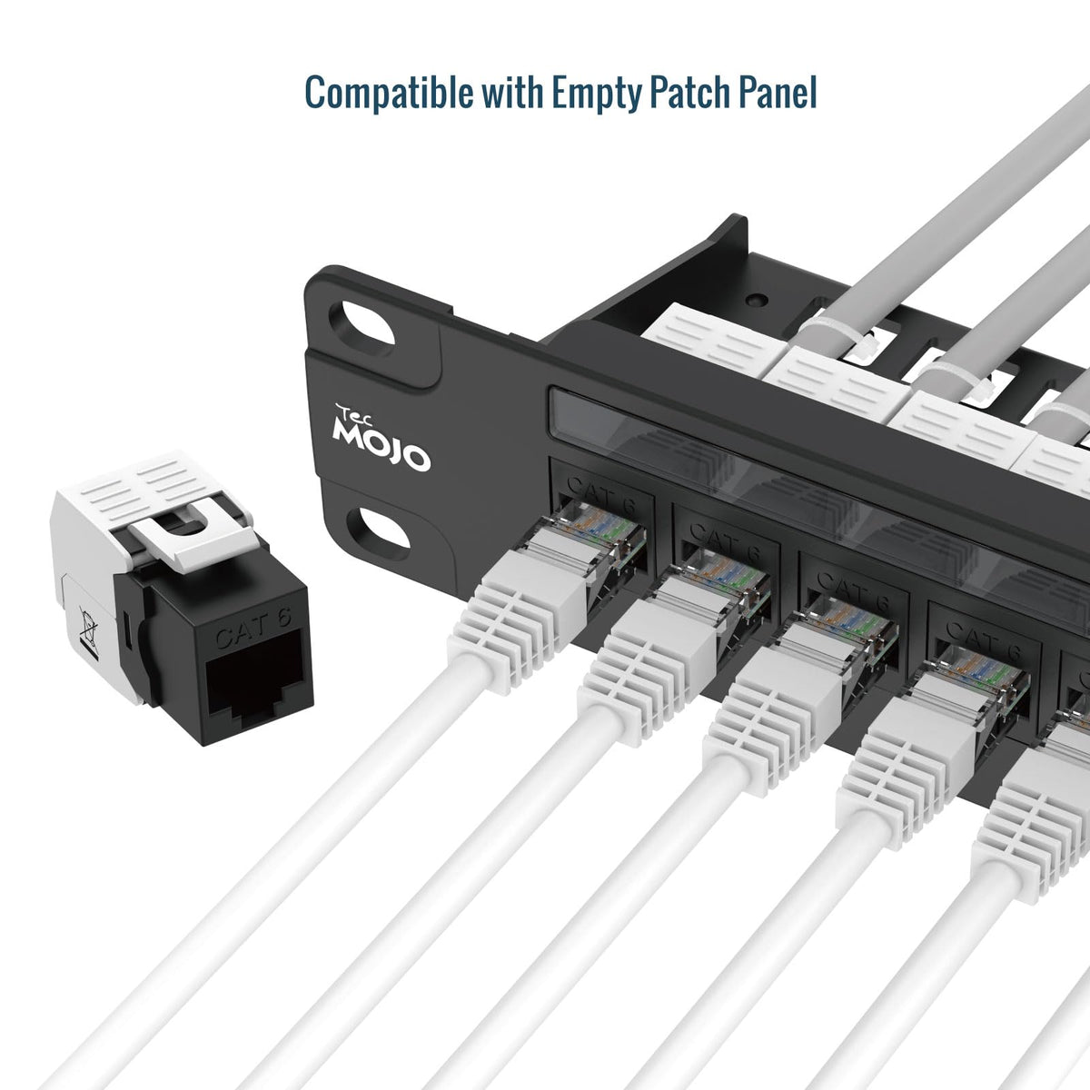 Tecmojo CAT6 unshielded keystone jack Gigabit (12, Black, CAT6)