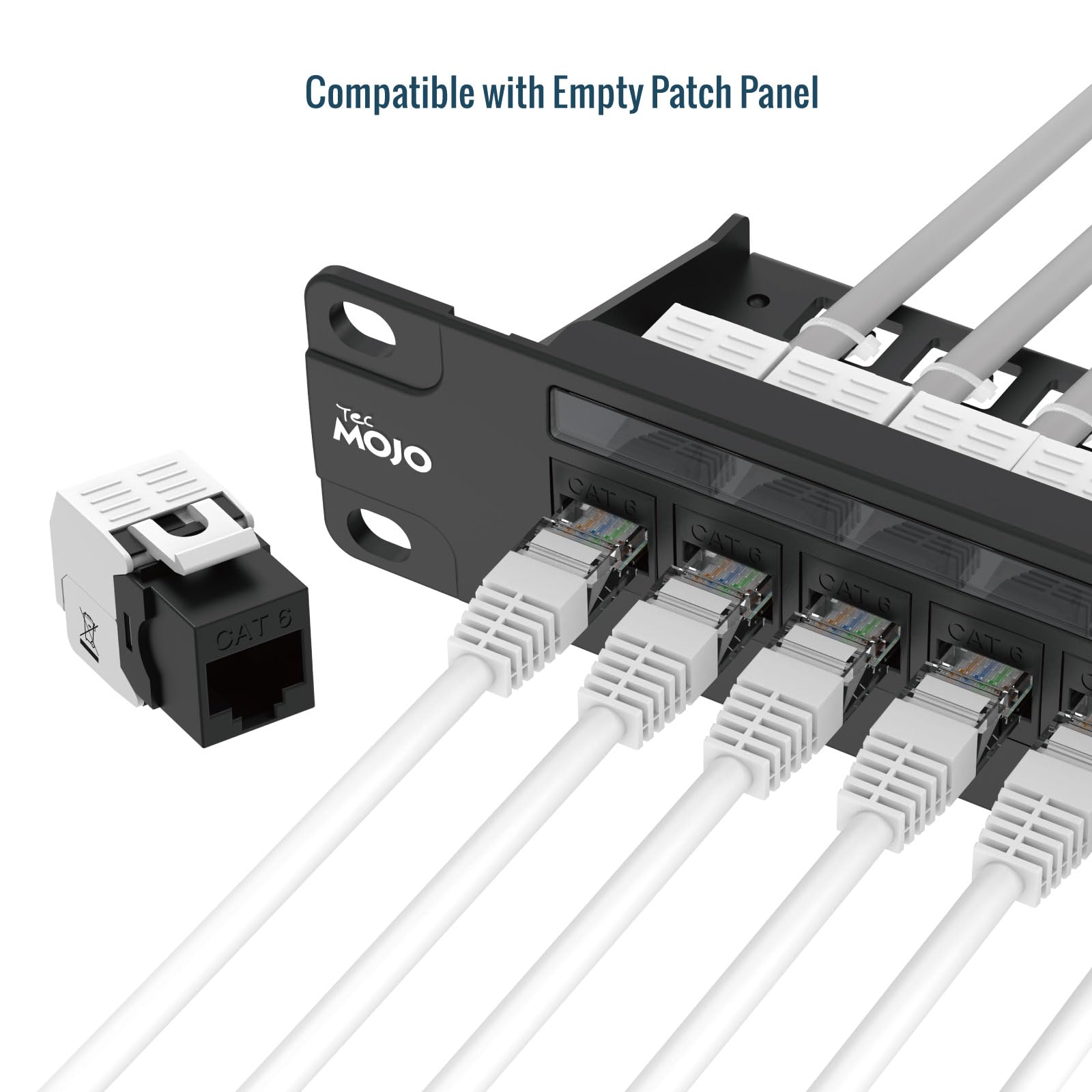 Tecmojo CAT6 unshielded keystone jack Gigabit (12, Black, CAT6)