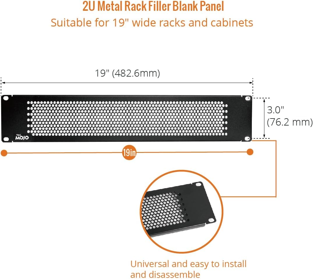 Tecmojo 2U Blank Panel,Rack Mount Plate for 19inch Server Rack,Network Rack,Enclosures and Cabinets,Vented,Black(2 Pack)
