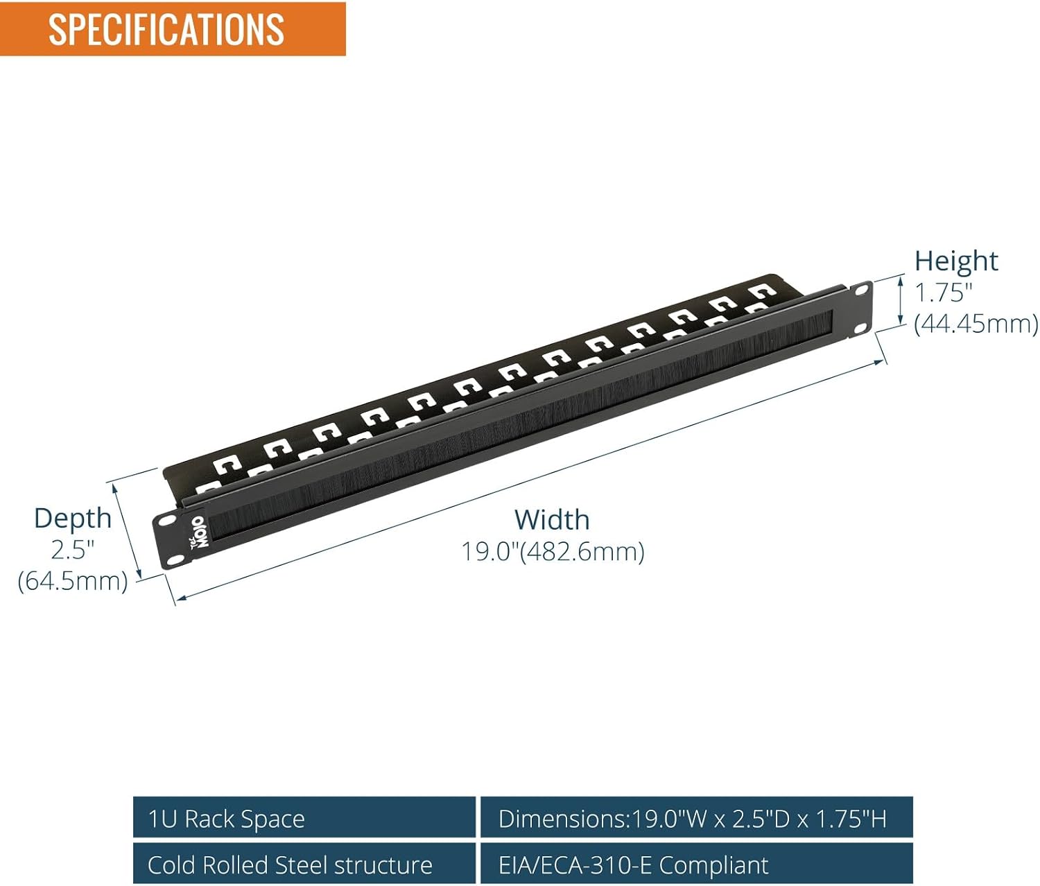Tecmojo 1U Rack Mount Server Cable Management Panel with Tidy Brush Slot, 1U Brush Strip Plate for Cable Entry & Management, for 19in Network Rack/Server Rack/Cabinet Enclosure, Black, Alloy Steel