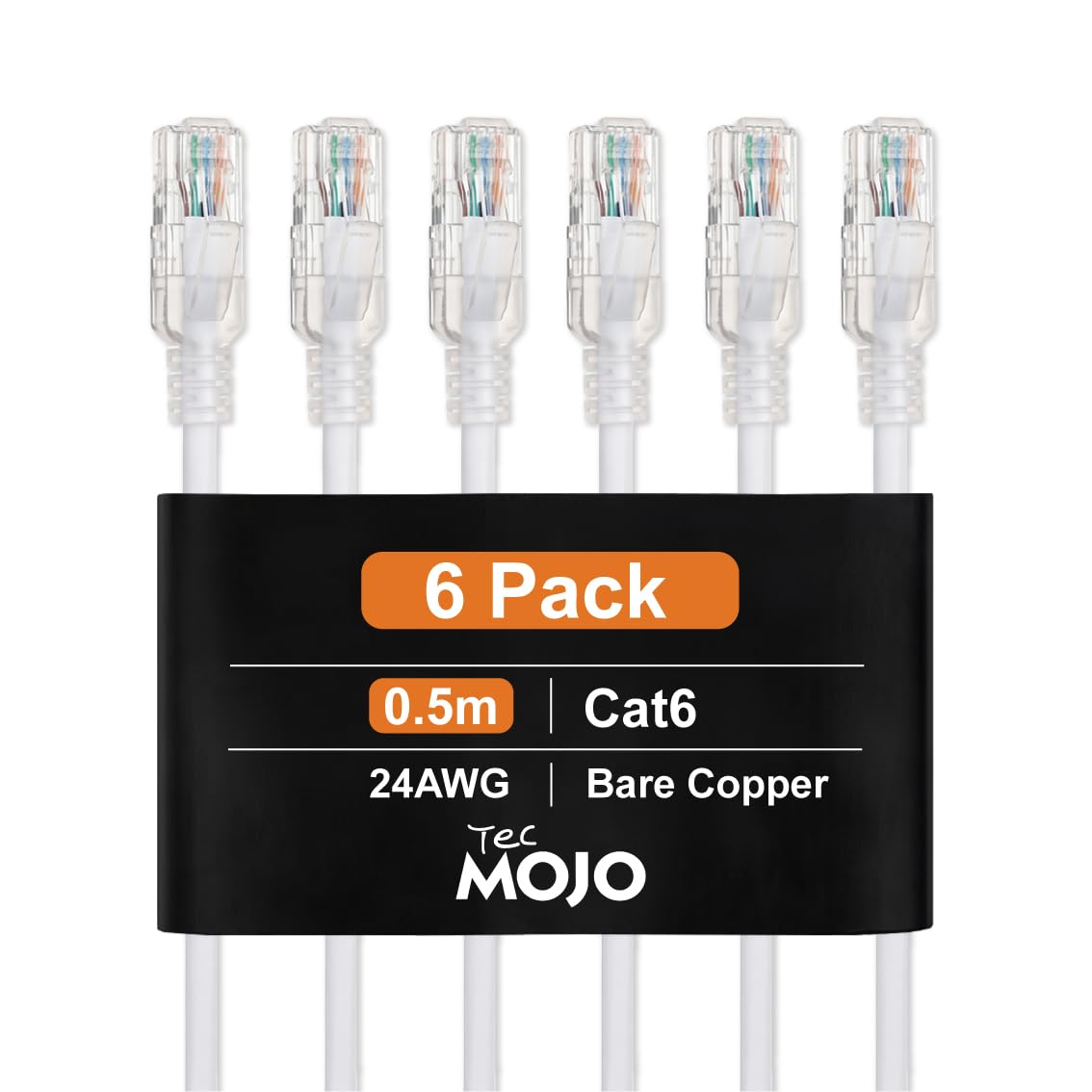 Tecmojo Ethernet Patch Cable 0.5M, 6 Pack, CAT6 UTP Gigabit LAN Network Cable, Pure Copper LSZH RJ45 Snag-Free Patch Cord Black