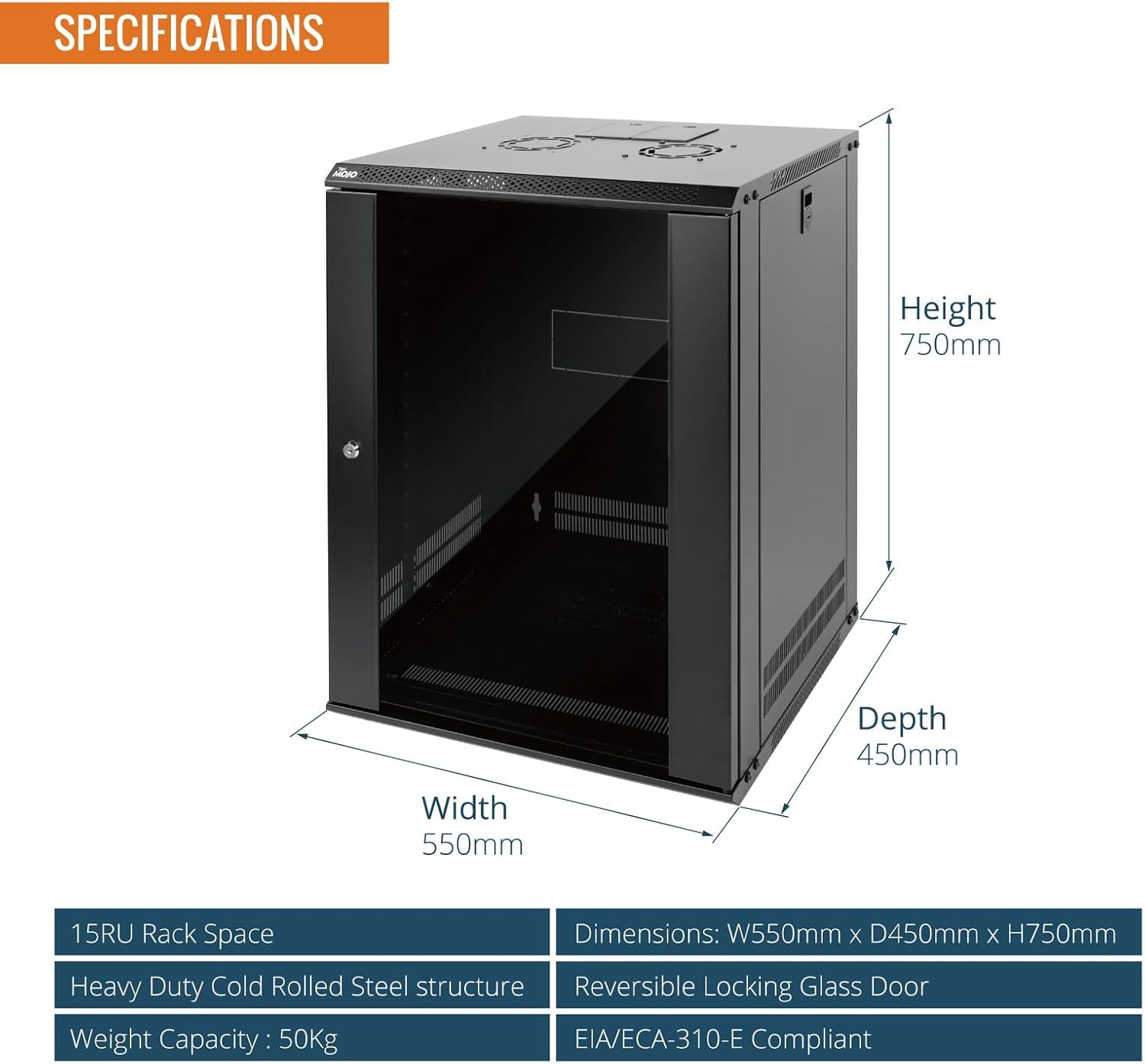 Tecmojo 9RU Wall Mount Network Cabinet, Data Server Rack Enclosure with Lockable Mesh Door and Side Panels, 50 kg /110 lbs Max Loading, 450 mm Deep, for 19 inches IT Equipment, Black