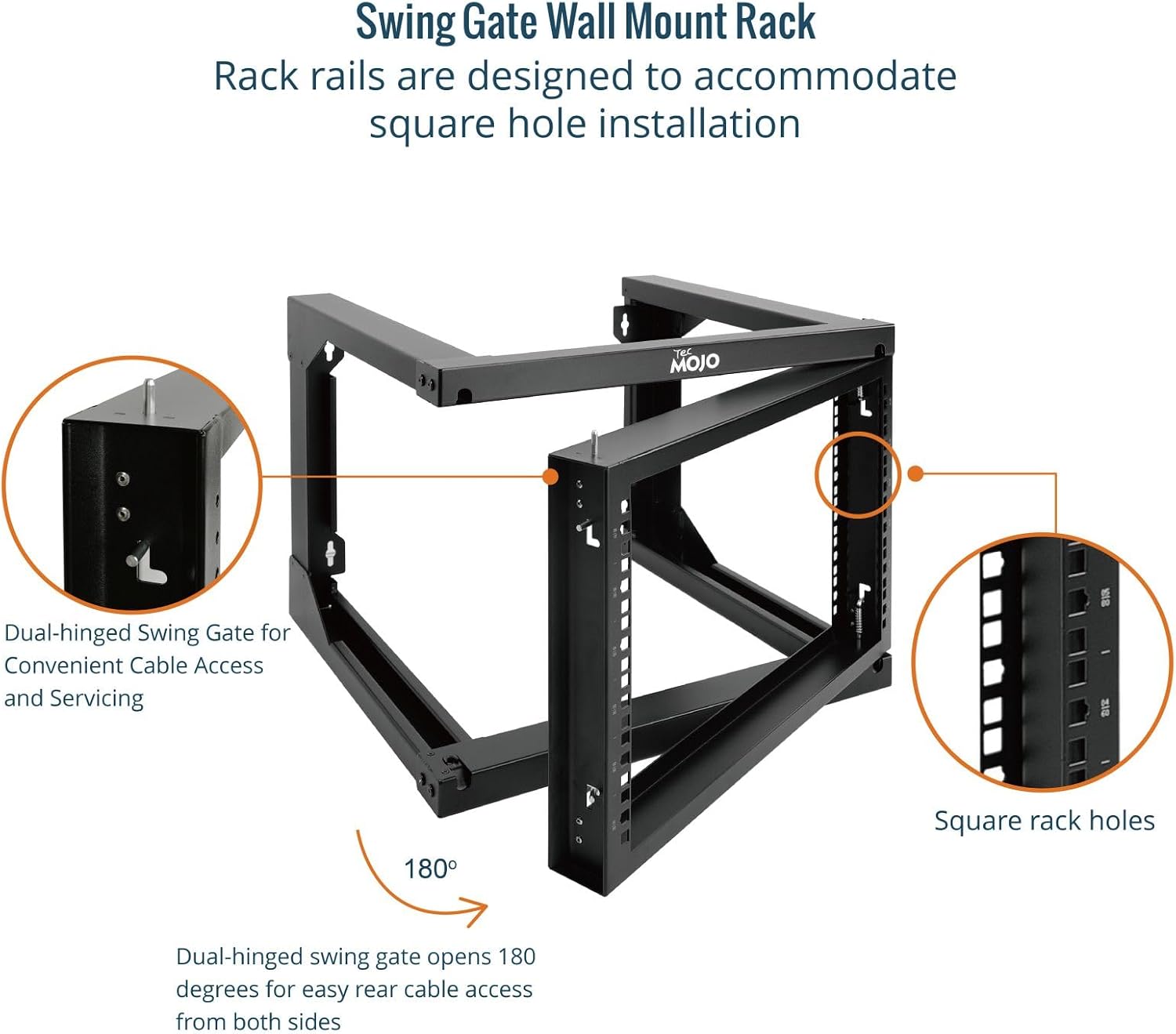 Tecmojo 6U Wall Mount Rack, Open Frame Server Rack, Network Rack for 19inch Computer/AV/Data/IT/Media Equipment, 18inch Depth, Swing Gate (6U/18inch Depth)