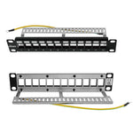 Tecmojo 10in 12 Ports Empty Patch Panel, suitable for both Shielded and Unshielded Keystone Jacks, with Rear Cable Management, Black