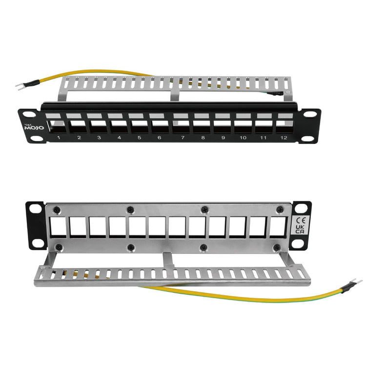 Tecmojo 10in 12 Ports Empty Patch Panel, suitable for both Shielded and Unshielded Keystone Jacks, with Rear Cable Management, Black