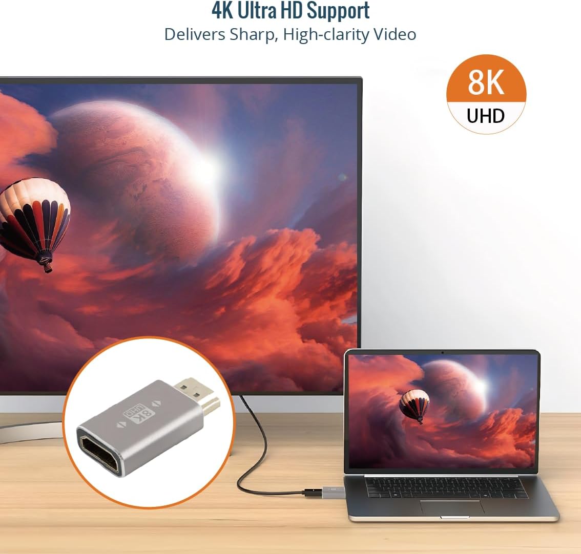 Tecmojo 8K HDMI Coupler, HDMI 2.1 Female to Female Connector Extender Gold-Plated High-Speed, Support 8K@60Hz / 4K@120Hz for Laptop, PC, Monitor, Projector, Roku TV, 2 Pack, Grey