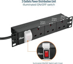 Tecmojo Rack Mount PDU 13A Switched Power distribution Unit, Aluminum Alloy With UK Plug, 2M Cable (3 way 10 inch)