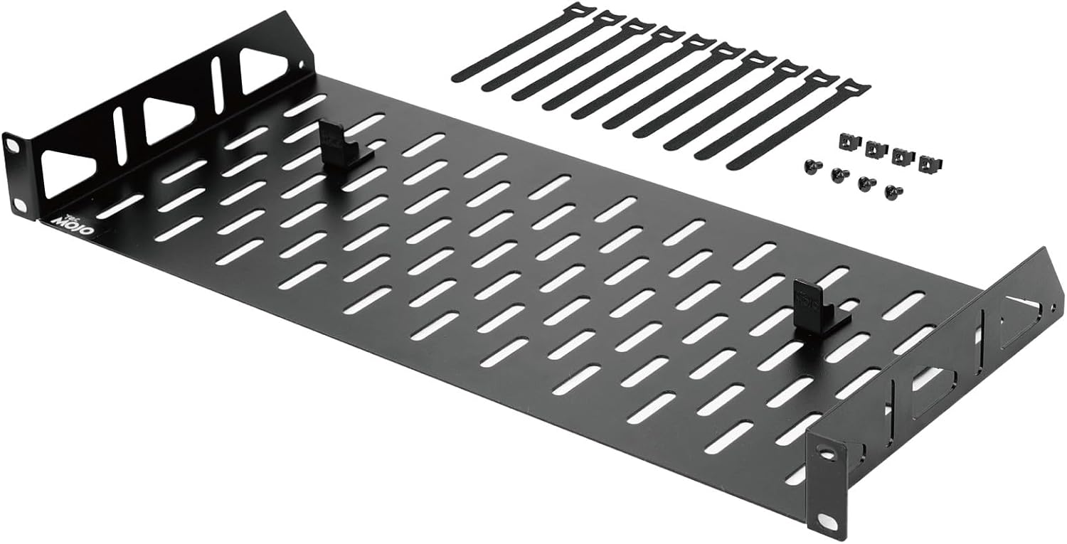 Tecmojo 1U Rack Shelf,19 inch Rack Shelf 8 inch Depth, Rack Mount Shelf, Server Rack Shelf and Network shelf with Anti-Slip Stops, 55lbs(25KG) Capacity of Vented 1U Shelf,No Lip(2 Pack)
