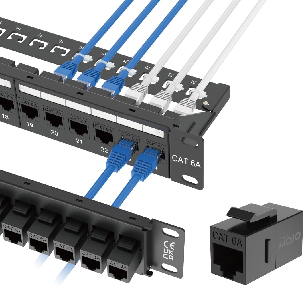 Tecmojo Cat6 19'' Network Patch Panel for Network Switch, 19inch Server Racks and Network Cabinets, Gigabit Support, Rack Mount, With Cable Management (Cat6 Coupler Patch Panel)