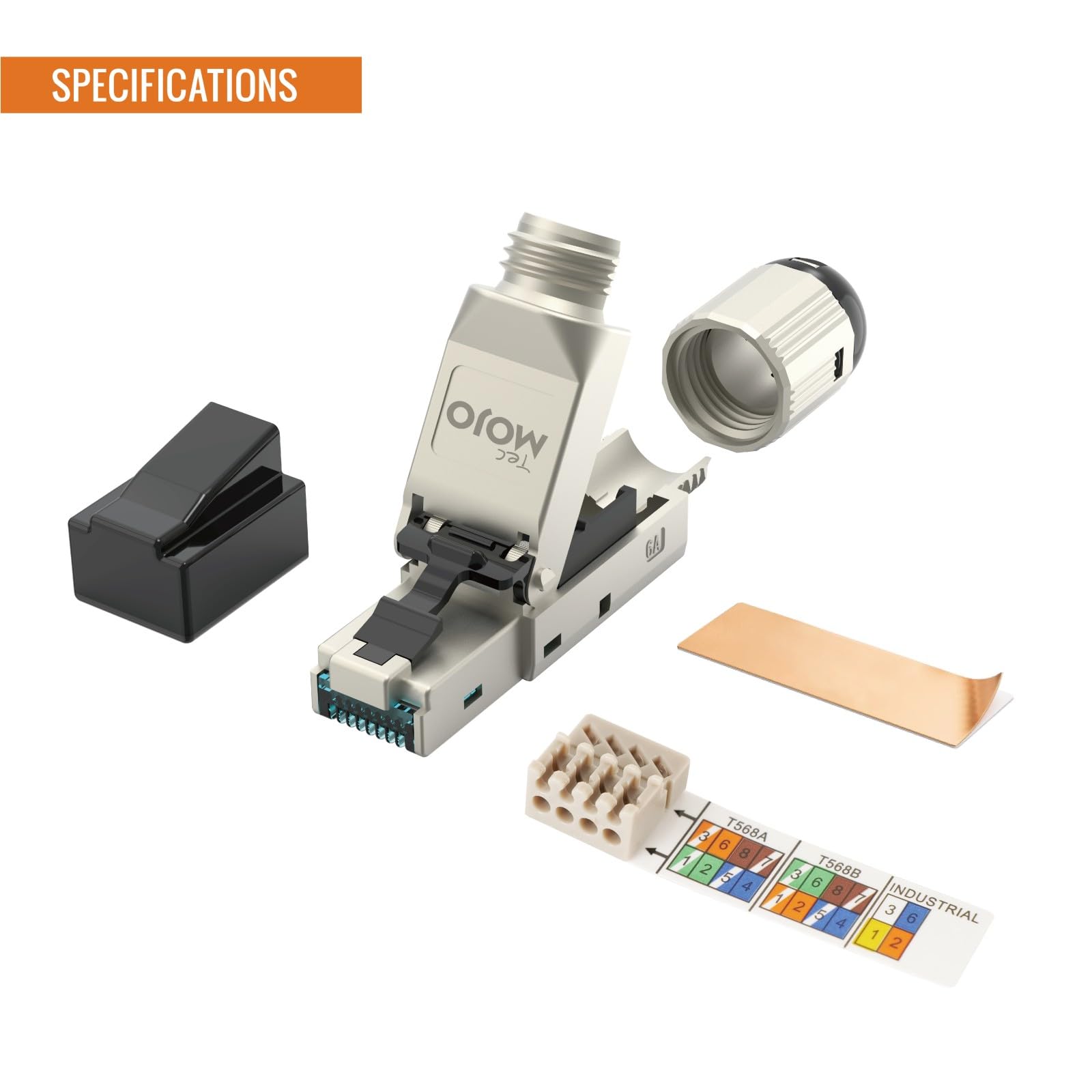 Tecmojo CAT6A Shielded RJ45 connector, Tooless Field Plug 10 Gigabit, 2 Pack