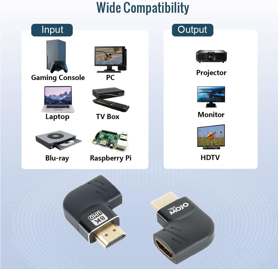 Tecmojo 8K HDMI Coupler, HDMI 2.1 Female to Female Connector Extender Gold-Plated High-Speed, Support 8K@60Hz / 4K@120Hz for Laptop, PC, Monitor, Projector, Roku TV, 2 Pack, Grey