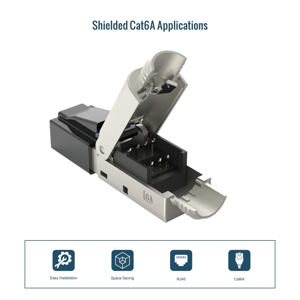 Tecmojo CAT6A Shielded RJ45 connector, Tooless Field Plug 10 Gigabit, 2 Pack