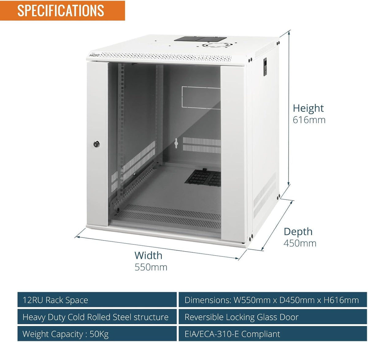 Tecmojo 9RU Wall Mount Network Cabinet, Data Server Rack Enclosure with Lockable Mesh Door and Side Panels, 50 kg /110 lbs Max Loading, 450 mm Deep, for 19 inches IT Equipment, Black
