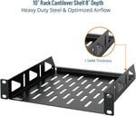 Tecmojo 1U Rack Shelf, 10 inch Universal Rack Mount Shelf 8 inch Depth Vented Cantilever Tray for 10 inch Server & Network Cabinets, Weight Capacity 10 kg / 22lbs, Black (2 Pack)