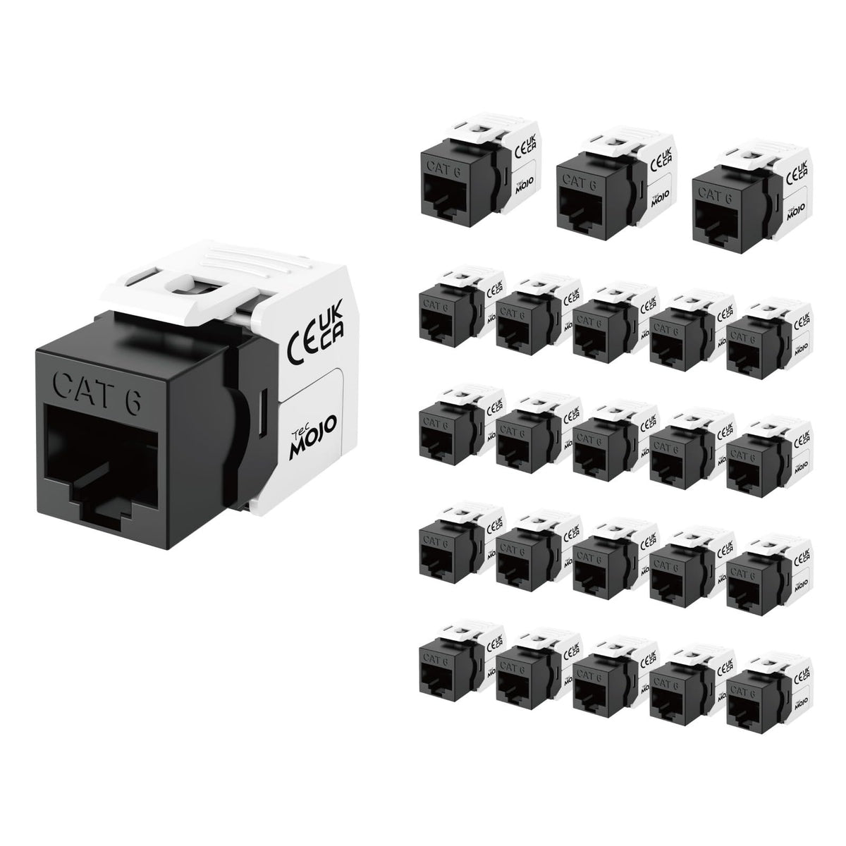 Tecmojo CAT6 unshielded keystone jack Gigabit (12, Black, CAT6)
