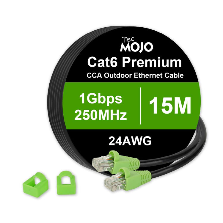 Tecmojo CAT6 UTP CCA 24AWG PVC+PE Outdoor Ethernet Cable, 15M | Weather Resistant Network Cable for Outdoor LAN and CCTV Installation