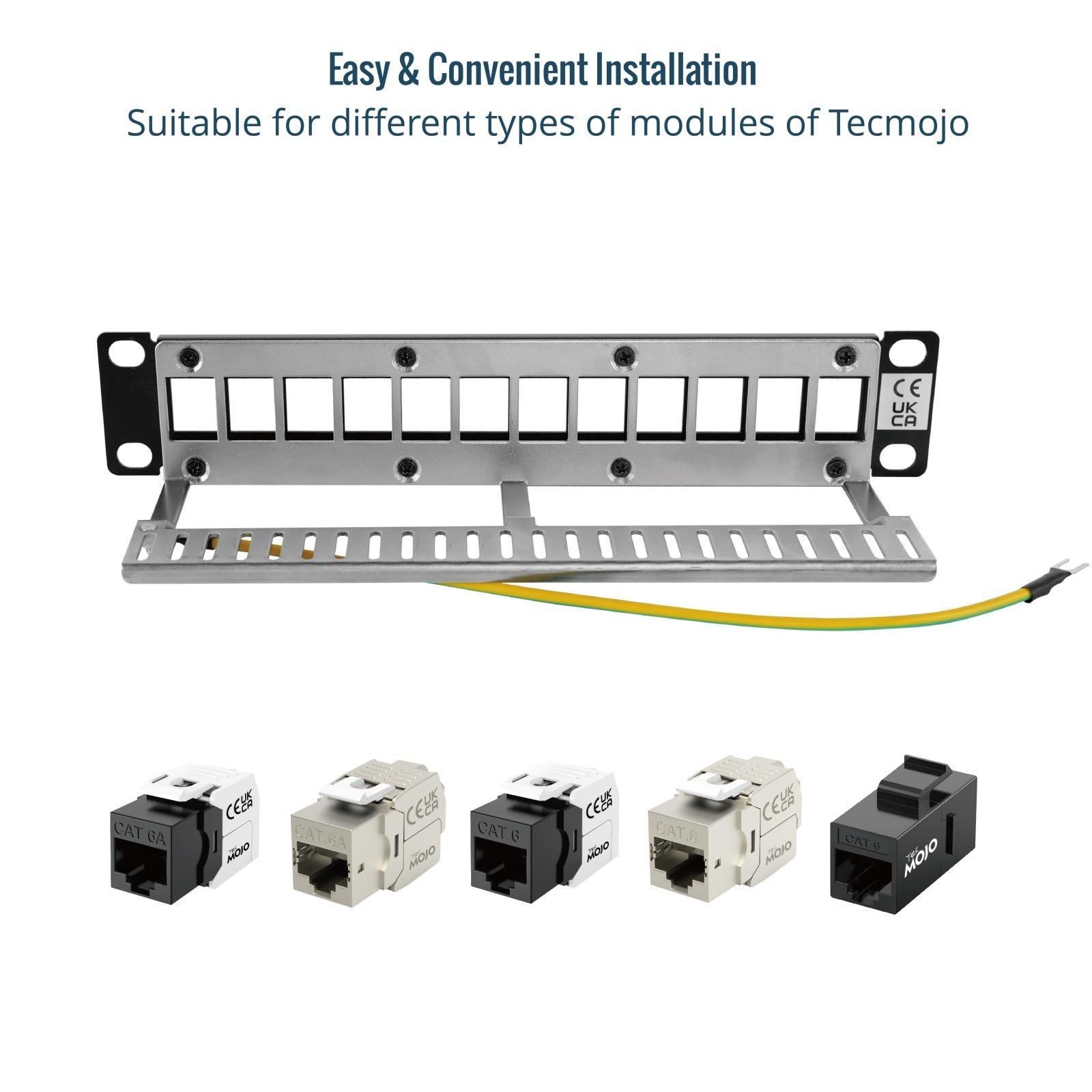 Tecmojo 10in 12 Ports Empty Patch Panel, suitable for both Shielded and Unshielded Keystone Jacks, with Rear Cable Management, Black