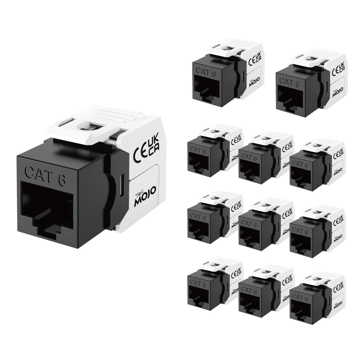 Tecmojo CAT6 unshielded keystone jack Gigabit (12, Black, CAT6)