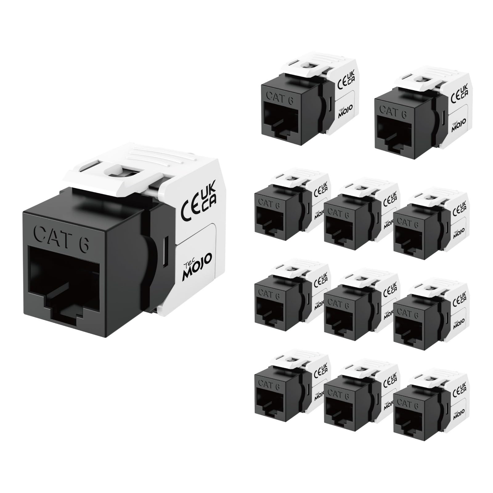 Tecmojo CAT6 unshielded keystone jack Gigabit (12, Black, CAT6)